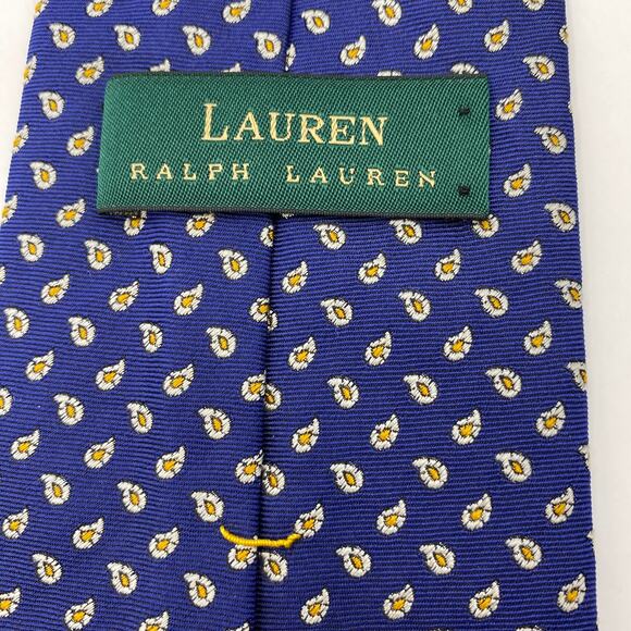 Vintage Lauren Ralph Lauren Men Silk Tie Necktie Navy Gold Paisley Made in USA - Picture 4 of 6